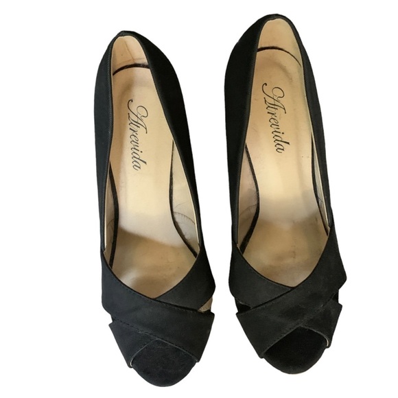 NEW Black Canvas Peep Toe Platform Wedge Heels Ladies Shoe Size 10 by Atrevida - Picture 4 of 9